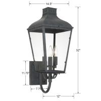 Three Light Outdoor Wall Sconce by Crystorama - Dumont Collection, Graphite Finish - DUM-9802-GE