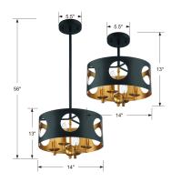 Four Light Pendant by Crystorama - Odelle Collection, Black + Antique Gold Finish - ODE-700-BK-GA