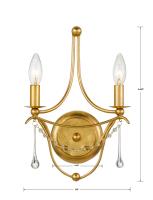 Two Light Wall Sconce by Crystorama - Metro Collection, Antique Gold Finish - 422-GA