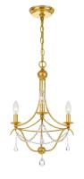 Three Light Mini Chandelier by Crystorama - Metro Collection, Antique Gold Finish - 423-GA