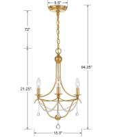 Three Light Mini Chandelier by Crystorama - Metro Collection, Antique Gold Finish - 423-GA