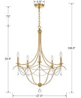 Five Light Chandelier by Crystorama - Metro Collection, Antique Gold Finish - 425-GA