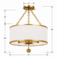 Three Light Semi Flush Mount by Crystorama - Broche Collection, Antique Gold Finish - 513-GA_CEILING