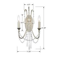 Two Light Wall Sconce by Crystorama - Arcadia Collection, Antique Silver Finish - ARC-1902-SA-CL-MWP