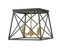 Three Light Flush Mount by Z-Lite - Trestle Collection, Matte Black + Olde Brass Finish - 447F14-MB-OBR