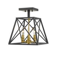 Three Light Semi Flush Mount by Z-Lite - Trestle Collection, Matte Black + Olde Brass Finish - 447SF-MB-OBR