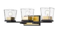 Three Light Vanity by Z-Lite - Bleeker Street Collection, Matte Black + Olde Brass Finish - 475-3V-MB-OBR