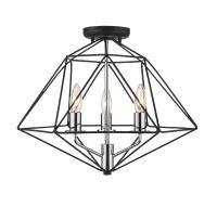 Three Light Semi Flush Mount by Z-Lite - Geo Collection, Matte Black + Chrome Finish - 918SF-MB-CH