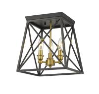 Three Light Flush Mount by Z-Lite - Trestle Collection, Matte Black + Olde Brass Finish - 447F11-MB-OBR