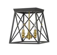 Three Light Flush Mount by Z-Lite - Trestle Collection, Matte Black + Olde Brass Finish - 447F11-MB-OBR