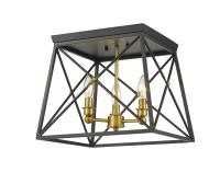 Three Light Flush Mount by Z-Lite - Trestle Collection, Matte Black + Olde Brass Finish - 447F14-MB-OBR