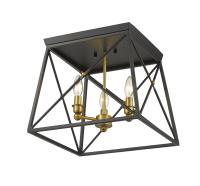 Three Light Flush Mount by Z-Lite - Trestle Collection, Matte Black + Olde Brass Finish - 447F14-MB-OBR