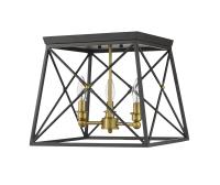 Three Light Flush Mount by Z-Lite - Trestle Collection, Matte Black + Olde Brass Finish - 447F14-MB-OBR