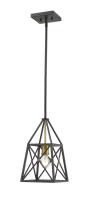 One Light Pendant by Z-Lite - Trestle Collection, Matte Black + Olde Brass Finish - 447MP-MB-OBR