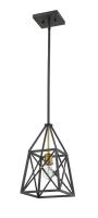 One Light Pendant by Z-Lite - Trestle Collection, Matte Black + Olde Brass Finish - 447MP-MB-OBR