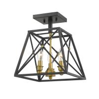 Three Light Semi Flush Mount by Z-Lite - Trestle Collection, Matte Black + Olde Brass Finish - 447SF-MB-OBR