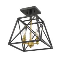 Three Light Semi Flush Mount by Z-Lite - Trestle Collection, Matte Black + Olde Brass Finish - 447SF-MB-OBR