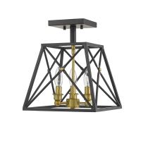 Three Light Semi Flush Mount by Z-Lite - Trestle Collection, Matte Black + Olde Brass Finish - 447SF-MB-OBR