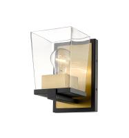 One Light Wall Sconce by Z-Lite - Bleeker Street Collection, Matte Black + Olde Brass Finish - 475-1S-MB-OBR