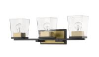 Three Light Vanity by Z-Lite - Bleeker Street Collection, Matte Black + Olde Brass Finish - 475-3V-MB-OBR