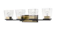 Four Light Vanity by Z-Lite - Bleeker Street Collection, Matte Black + Olde Brass Finish - 475-4V-MB-OBR