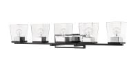 Five Light Vanity by Z-Lite - Bleeker Street Collection, Matte Black + Chrome Finish - 475-5V-MB-CH