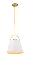 One Light Pendant by Z-Lite - Z-Studio Collection, Matte White + Heritage Brass Finish - 726P-MW+HBR