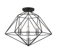 Three Light Semi Flush Mount by Z-Lite - Geo Collection, Matte Black + Chrome Finish - 918SF-MB-CH
