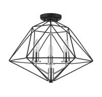 Three Light Semi Flush Mount by Z-Lite - Geo Collection, Matte Black + Chrome Finish - 918SF-MB-CH