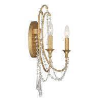 Two Light Wall Sconce by Crystorama - Arcadia Collection, Antique Gold Finish - ARC-1902-GA-CL-MWP