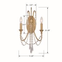 Two Light Wall Sconce by Crystorama - Arcadia Collection, Antique Gold Finish - ARC-1902-GA-CL-MWP