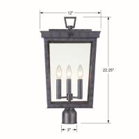 Three Light Outdoor Post Mount by Crystorama - Belmont Collection, Graphite Finish - BEL-A8069-GE