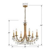 Six Light Chandelier by Crystorama - Bridgehampton Collection, Antique Gold Finish - 8826-GA-CL-S