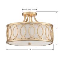 Three Light Semi Flush Mount by Crystorama - Graham Collection, Antique Gold Finish - 285-GA