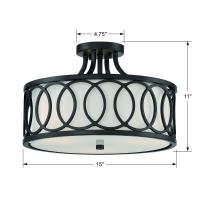 Three Light Semi Flush Mount by Crystorama - Graham Collection, Matte Black Finish - 285-MK