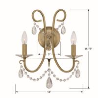 Two Light Wall Sconce by Crystorama - Othello Collection, Vibrant Gold Finish - 6822-VG-CL-S
