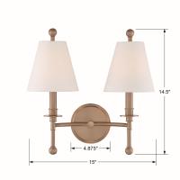 Two Light Wall Sconce by Crystorama - Riverdale Collection, Aged Brass Finish - RIV-383-AG