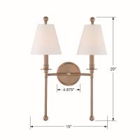 Two Light Wall Sconce by Crystorama - Riverdale Collection, Aged Brass Finish - RIV-383-AG