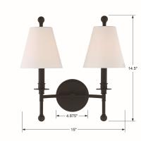 Two Light Wall Sconce by Crystorama - Riverdale Collection, Black Forged Finish - RIV-383-BF