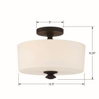 Two Light Semi Flush Mount by Crystorama - Travis Collection, Black Forged Finish - TRA-A3302-BF