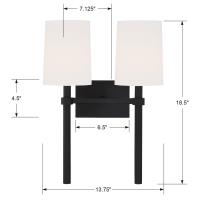 Two Light Wall Sconce by Crystorama - Bromley Collection, Black Forged Finish - BRO-452-BF