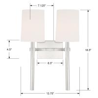 Two Light Wall Sconce by Crystorama - Bromley Collection, Polished Nickel Finish - BRO-452-PN