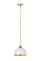 One Light Pendant by Z-Lite - Landry Collection, Matte White + Rubbed Brass Finish - 1004P10-MW-RB