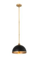 One Light Pendant by Z-Lite - Landry Collection, Matte Black + Rubbed Brass Finish - 1004P14-MB-RB