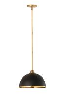 One Light Pendant by Z-Lite - Landry Collection, Matte Black + Rubbed Brass Finish - 1004P14-MB-RB