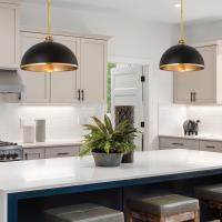 One Light Pendant by Z-Lite - Landry Collection, Matte Black + Rubbed Brass Finish - 1004P14-MB-RB