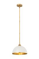 One Light Pendant by Z-Lite - Landry Collection, Matte White + Rubbed Brass Finish - 1004P14-MW-RB