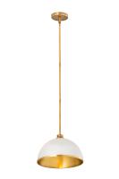 One Light Pendant by Z-Lite - Landry Collection, Matte White + Rubbed Brass Finish - 1004P14-MW-RB