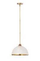One Light Pendant by Z-Lite - Landry Collection, Matte White + Rubbed Brass Finish - 1004P14-MW-RB