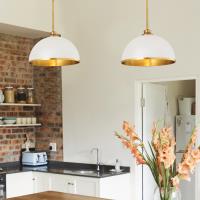 One Light Pendant by Z-Lite - Landry Collection, Matte White + Rubbed Brass Finish - 1004P14-MW-RB